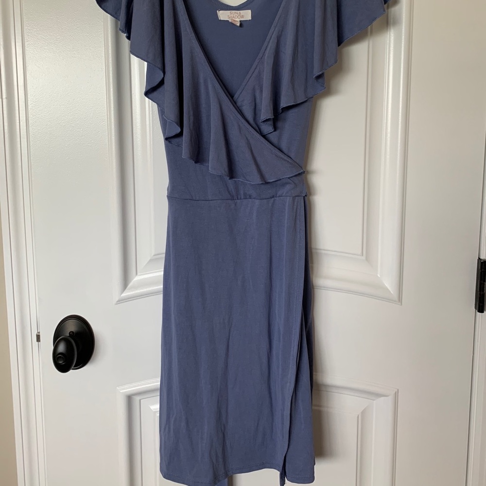 Light blue ruffle wrap dress